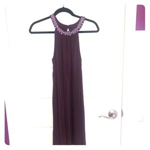 Formal dark purple dress with halter neckline